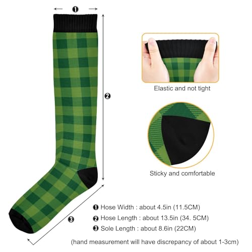 JUNZAN Buffalo Plaid Red Black Knee High Socks Compression Socks for Women Men Kid for Running Sports Nurse - color: Lucky Green Lumberjack Plaid