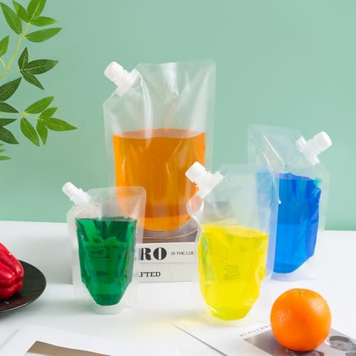 Plastic Flasks, Reusable Juice Bags, Leak-Proof, BPA-Free for Travel, Outdoor Sports, Concerts, Events(8OZx6-16OZx6-32OZx4) - color: 16 Pcs【8OZx6-16OZx6-32OZx4】