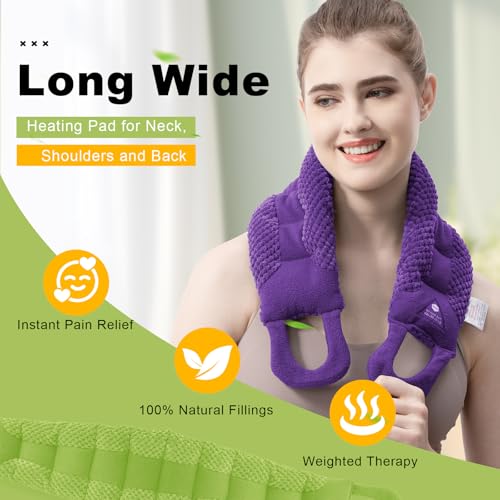 UNCN Long Heating Pad for Neck and Shoulders Back 33 x 5.9in Microwavable Large Moist Heat Pack Warm Hot Compress Neck Wrap Weighted Bag Massage Reusable Herbal Nature Calming Portable - color: Dark Purple