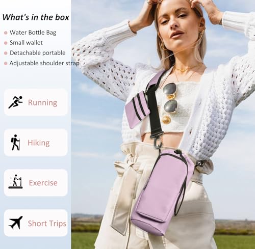Insulated Water Bottle Carrier with Adjustable Strap - 25/32/40 oz Water Bottle Crossbody Bag with Small Purse for Hiking, Gym, Travel - color: Dusty Pink
