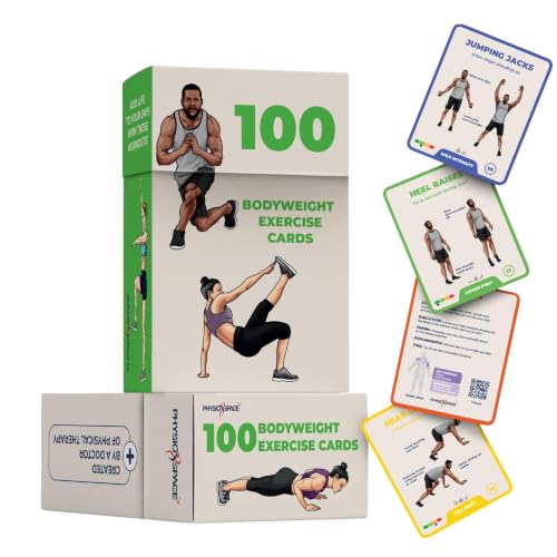 100 Bodyweight Exercise Cards – Illustrated Home Workout Flash Card Deck Designed by a Physical Therapist for Strength Training with No Equipment for Men and Women
