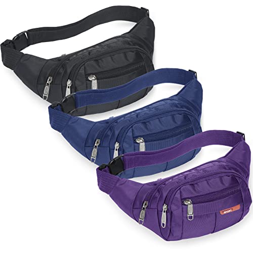 3 Pcs Fanny Packs Crossbody Waist Bags for Women Men Crossbody Waterproof Fanny Pack Belt Bag for Travel Walking Running Hiking Cycling Outdoor Easy Carry Any Phone, Wallet (Black, Purple, Navy Blue) - color: Black, Purple, Navy Blue