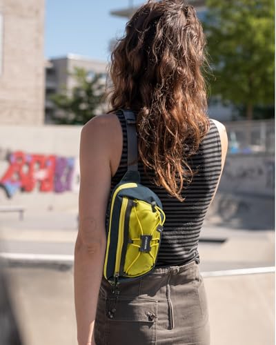 WATERFLY Small Fanny Pack RFID Blocking Travel Hiking Crossbody Waist Bag - color: Yellow-Blue