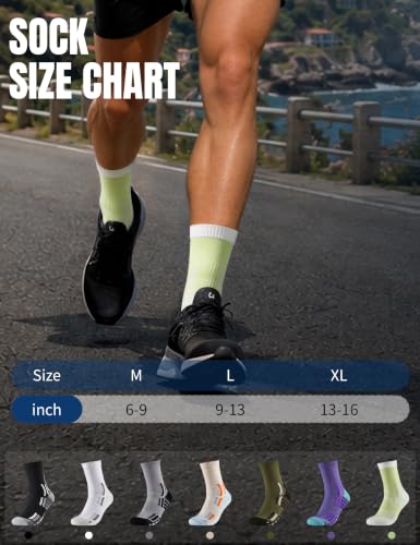 Crew Running Socks Men: Arch Support Cushion Compression Socks - color: F-light Green-3 Pairs, size: 13-16