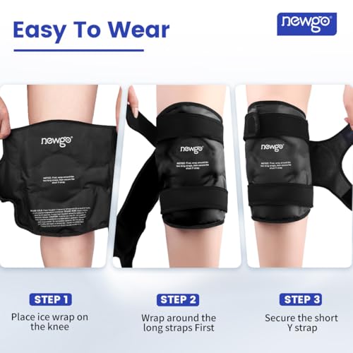 NEWGO Ice Pack for Knee Injuries Reusable, 360° Full Wrap, 2 Pack, Black - color: Regular Black 2-pack