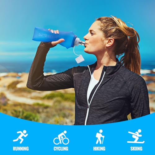 WRELS TPU Collapsible Soft Flask,Lightweight PBA Free Folding Running Water Bottles,Leakproof Durable Hydration Flask for Outdoors (500ml/16.9oz-Dark Blue) - color: 500ml/16.9oz-Dark Blue