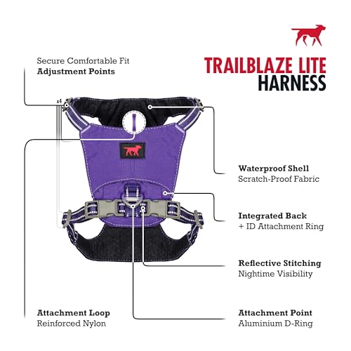 Tuff Pupper All-Day Wear Dog Harness | for Walking, Trail Running, Hiking | Front & Back Leash Clips | Reflective Trim | Easy On/Off Buckles | Lightweight Breathable | No Pull Design (XXXS, Purple) - color: Deep Purple, size: XXX-Small