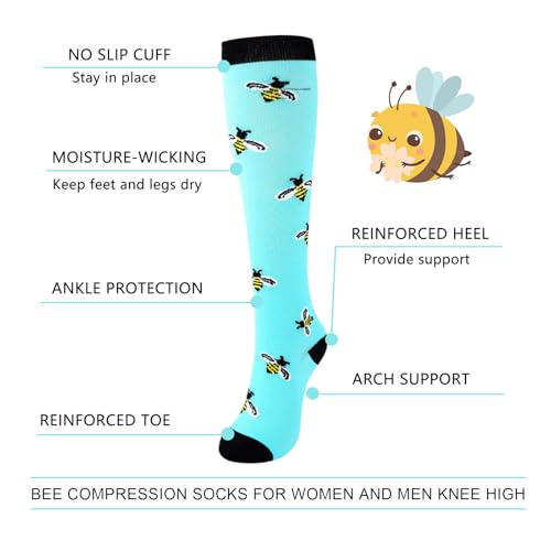 Junely Compression Socks for Women Knee High Stockings Funny Cute - color: A07bee