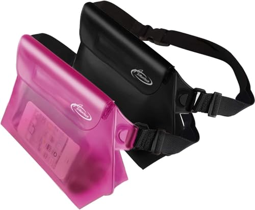 AiRunTech Waterproof Fanny Pack, Beach Cruise Vacation Essentials, Waterproof Pouch Protect Phone Passport Valuables Dry Safety, Paddle Board Kayaking Boating Swimming Accessories-2 Pack（Black + Pink） - color: Black+Pink