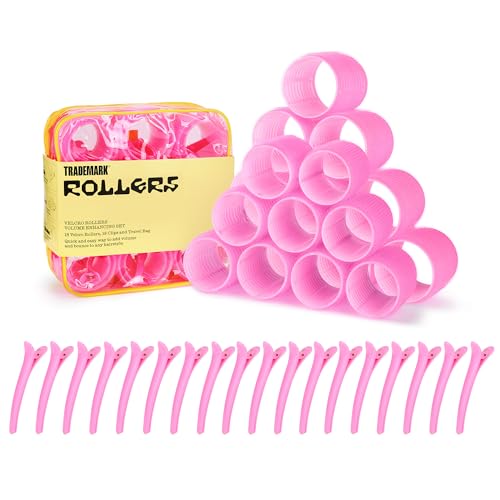 Trademark Beauty Large Self-Grip Hair Rollers Set – 37-Piece Kit with Rollers, Clips & Travel Case for Lasting Volume, Bombshell Blowouts & Bouncy Hair, Ideal for All Hair Lengths – Pink - size: Large