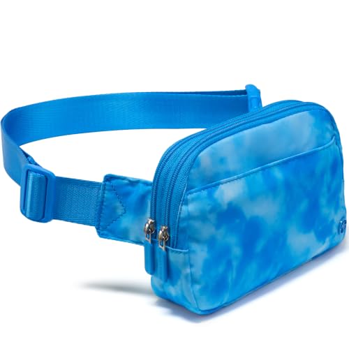 Pander Nylon Fanny Pack Belt Bag for Women with 5 Zipper Pockets - color: Cloud Blue