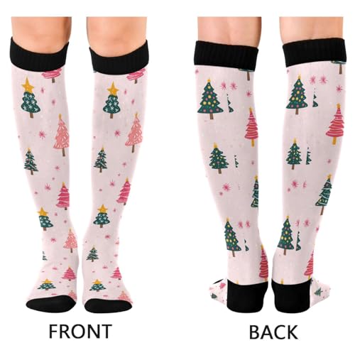 Snowflake Red Christmas Compression Sock for Women Men Funny Support Knee High Socks Running,Nurses,Travel - color: Cute Tree With Light