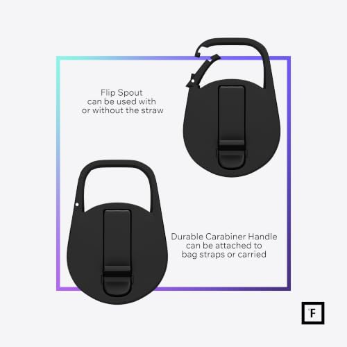 IRON °FLASK Carabiner Straw Lid for Wide Mouth Insulated Sports Water Bottles, Simple BPA Free, 2 Lids, 4 Straws, 2 Cleaning Brushes