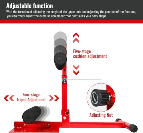 INNOLIFE Sissy Squat Machine Adjustable Height, Protective Foam Thick Steel Fitness Home Gym - color: Red