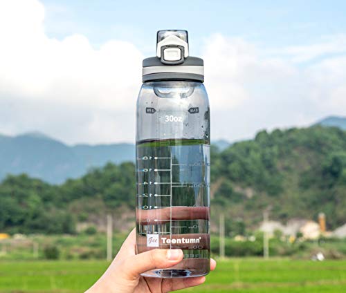 30oz Tritan Water Bottle with Time Marker, 1-Pack, Clear Gray - color: Clear Gray