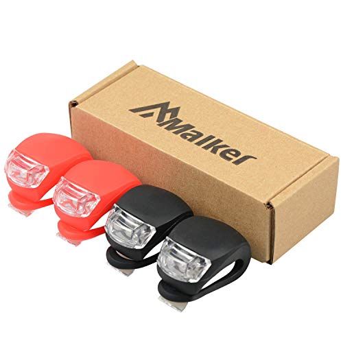 Malker Bicycle Light Front and Rear Silicone LED Bike Light Set - Bike Headlight and Taillight,Waterproof & Safety Road,Mountain Bike Lights,Batteries Included - color: 2pcs Red & 2pcs Black, size: 4 lights