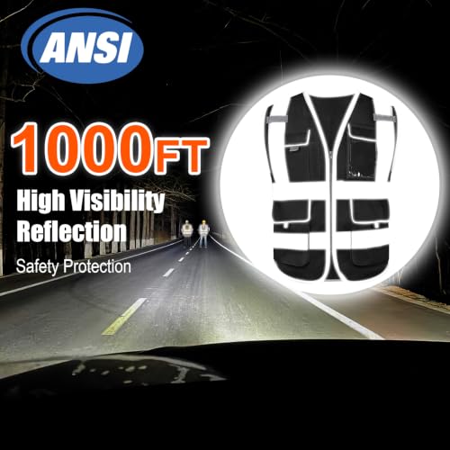HYCOPROT High Visibility Safety Vest Hi Vis Reflective Construction Vests with Pockets for Men Women,Meets ANSI/ISEA Standard - color: Black, size: 4X-Large