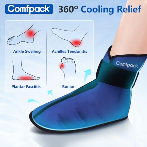 Comfpack Foot Ice Pack Wrap for Plantar Fasciitis Hot Cold Therapy Ice Boot for Foot After Surgery, Plantar Fasciitis, Achilles Tendonitis, Swelling, Heel Pain - size: L Navy Blue