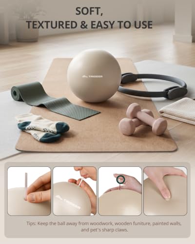 Trideer 9 Inch Pilates Ball with Inflation Straw, Small Exercise Yoga Ball - color: Oat Beige