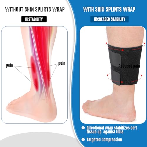 Threlaco 2 Pcs Shin Splint Compression Wrap Adjustable Brace for Pain
