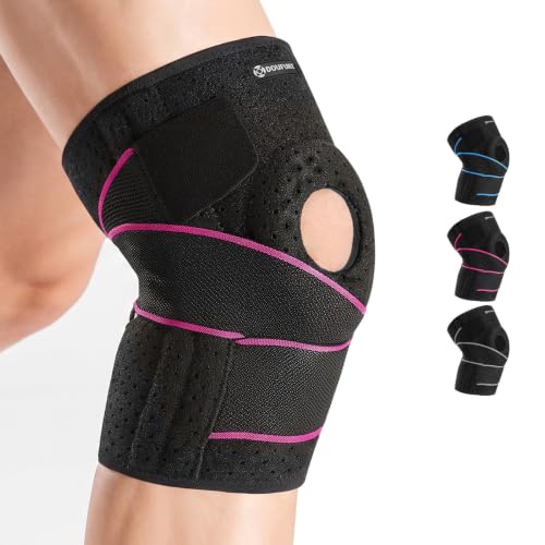 DOUFURT Knee Brace for Men & Women, Side Stabilizers & Patella Gel Pads - color: Pink & Black, size: X-Large(Pack of 1)
