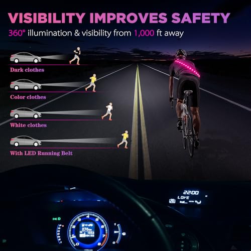 Higo LED Running Belt - Reflective Light Up Waistband for Night Activities, Glowing LED Waist Light for Running, Cycling, Hiking, Camping - color: Pink