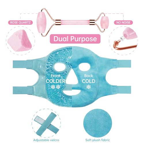 ZNÖCUETÖD Ice Face Facial Jade Roller and Ice Face Mask Cold - color: Blue+pink