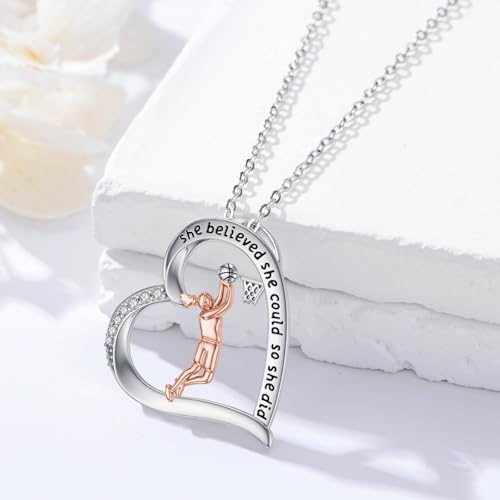 PROESS Tennis/Basketball/Soccer/Gymnastics/Running/Golf/Barbell Necklace 925 Sterling Silver Sports Pendant Inspirational Jewelry Gifts for Women - style: Basketball