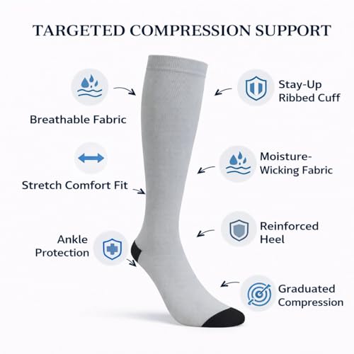 Diamond Star 6 Pairs Compression Socks for Men & Women, Knee High Socks - color: 6 Pairs Silver