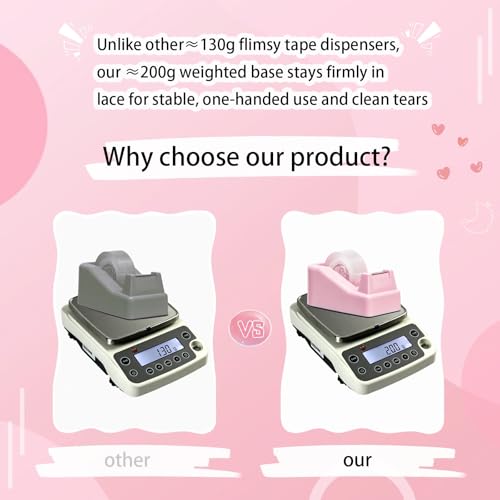 Tape Dispenser Desk,Desktop Tape Dispenser, Tape Dispenser with Weighted Non-Skid Base, Includes 6 Rolls Transparent Tape (0.71" x 1000"),Heavy Duty Tape Holder for Office, Home, School(Pink) - color: Pink