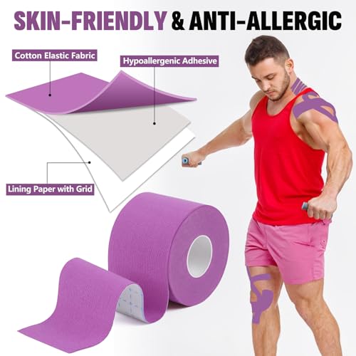 5 Rolls Purple Kinesiology Tape, 2 inch x 16.4 Feet Kinetic Tape - color: Purple