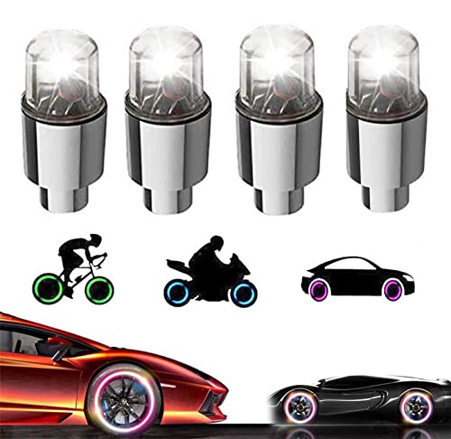 4 Pack LED Valve Stem Caps Lights for Car Tires Wheel Assemblies Light up Air Neon Bicycle Motorcycle Tyre Bike Truck Golf Cart for Kids Men Women(4 White) - color: 4 White