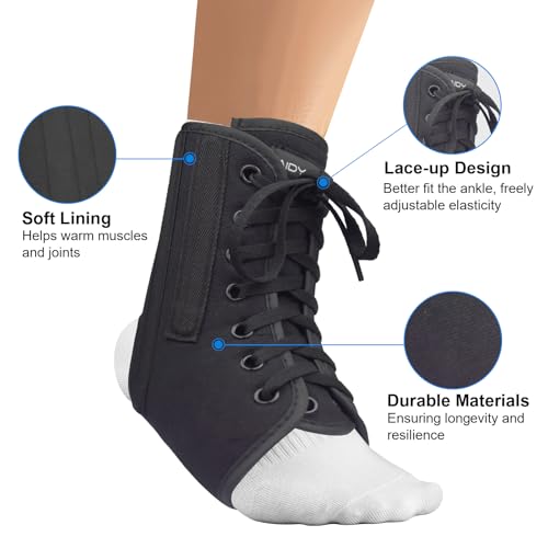 AIDY-PRO Lace Up Ankle Brace with Metal Side Stabilizers, Adjustable Lace-Up Ankle Braces for Men and Women Sprained Foot Support Brace for Posterior Tibial Tendonitis Achilles Tendon Injury XL - size: X-Large