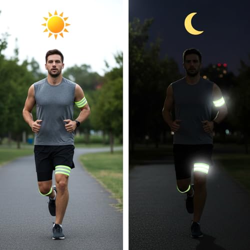 6 Pcs of High Visibility Reflective Bands Wristbands, Reflective Running Gear Adjustable Elastic Reflectives Arm Band, Safety Straps for Night Running, Cycling,Walking