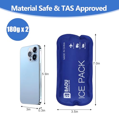 TSA Approved Ice Packs for Insulin Cooler Travel Case, Pack of 2(180g *2), Reusable Cooler Ice Packs, 8-24H Long Cooling, Suitable for Most Medication Travel Case - size: L-180g