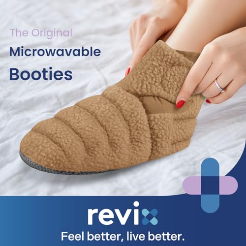 REVIX Microwavable Booties, Foot Warmers, Heated Slippers, Mocha L - size: L, style: Mocha