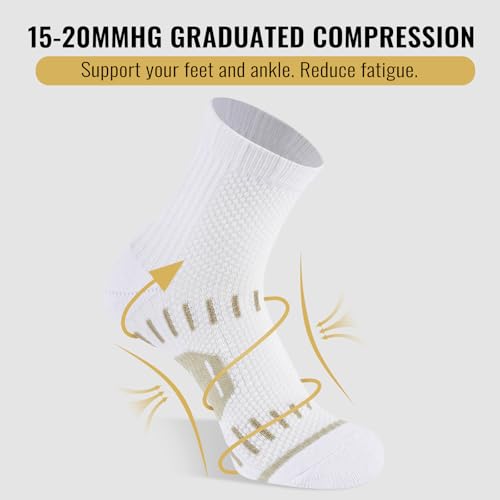 6 Pairs Copper Ankle Compression Socks for Men and Women - color: White*6, size: Large-X-Large