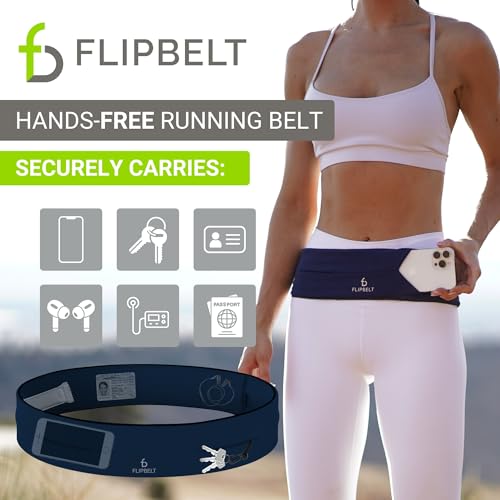 FlipBelt Classic Running Belt, Phone Holder for Running, Money Belt Pouch - color: Midnight Blue, size: Extra Small