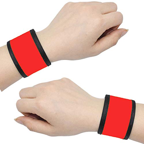 LED Glow Slap Bracelets Light Up Wristbands Flashing Arm Wrist Bands High Visibility Safety Gear Lights for Cycling Walking Running Concert Camping Outdoor Sports, Fits Women Men - color: 2 Pack - Red