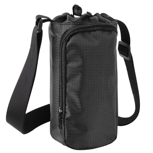 Trail maker Water Bottle Carrier Bag with Strap, Phone Pocket for Walking, Runs, Bike, Stainless Steel, Glass, Plastic - color: Black