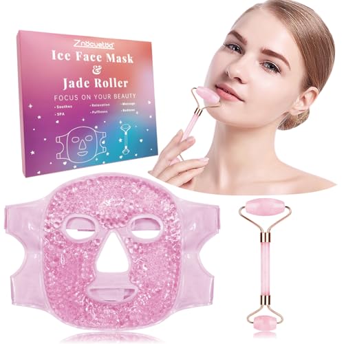 ZNÖCUETÖD Ice Face Facial Jade Roller and Ice Face Mask Cold - color: Pink+pink