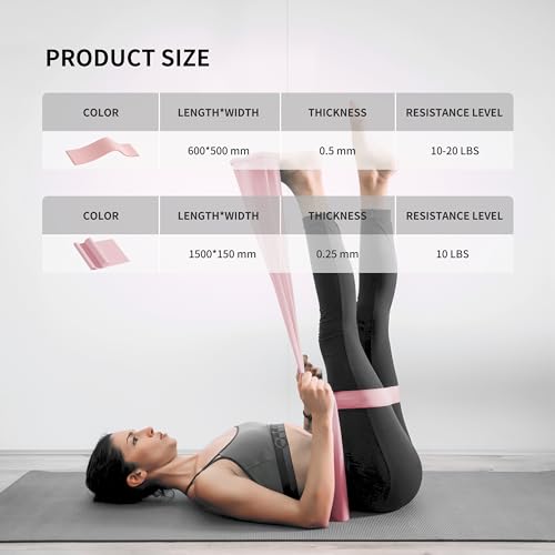 PROIRON Latex Resistance Bands Set 2-in-1, 6.6FT/4.9FT, for Pilates, Rehab - color: Pink/4.9FT+2FT/Light