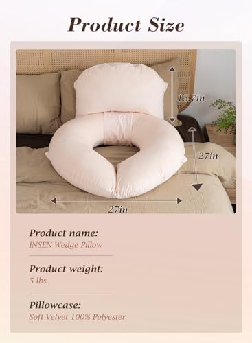 INSEN Wedge Pillow Set for Sleeping and After Surgery, Use for Acid Reflux, Reading and Relaxing, Headboard Pillow for Sitting in Bed, Beige - color: Beige
