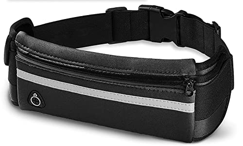 Dimok Running Belt Waist Pack - Water Resistant Runners Belt Fanny Pack for Hiking Fitness – Adjustable Running Pouch for Phones iPhone Android - color: Black
