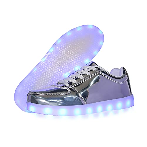 YuanRoad Unisex LED Light Up Shoes with USB Charging Glowing Luminous LED Sneakers - color: Silver, size: 9.5 Women/8 Men