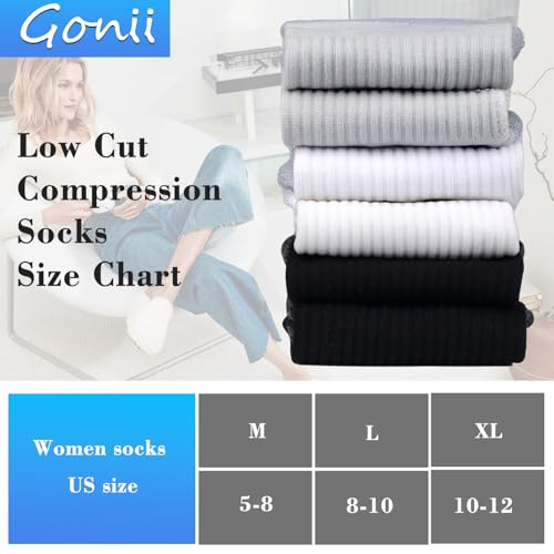 Gonii Womens Compression Ankle Socks，Athletic Running Cushioned Support Low Cut Socks 5-6 Pairs - color: 2 Black+2 White+2 Grey, size: 10-12
