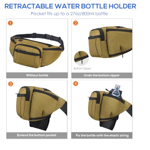 NOOLA Fanny Pack with Water Bottle Holder, Hiking Waist Bag for Men Women - color: Khaki