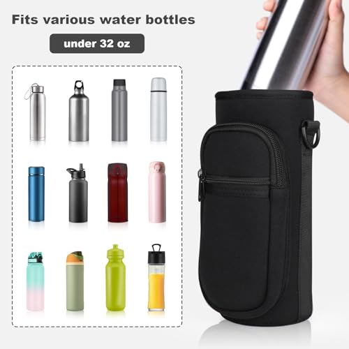 Crossbody Water Bottle Holder with Strap, Phone Pocket(Black, 32.0, Ounces) - color: Black