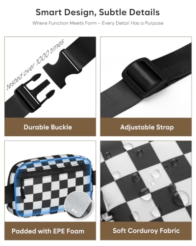Pritent Fanny Packs for Women Crossbody Belt Bag With Zipper Back Pocket - color: Checkered Black, size: Small