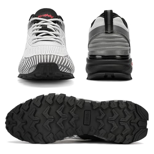Kricely Men's Trail Running Shoes Non Slip Hiking Trekking Tennis Shoes - color: Light Grey, size: 9 Wide